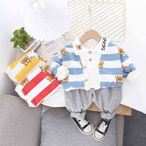 Baby Boys Girls Clothes Sets Children Infant Fashion Cute Cartoon Bear New Spring Autumn Toddler Cotton Cardigan+T-shirt+ Pants Y220310