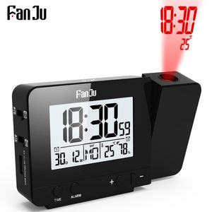 Fanju FJ3531B إسقاط ساعة مكتب الجدول LED الرقمية قيلولة الخفيفة إنذار الإضاءة الخلفية عرض ساعة مع وقت الإسقاط درجة الحرارة Y200407