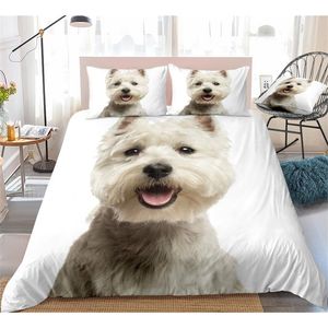 Set copripiumino per cani 3D Set letto West Highland White Terrier Biancheria da letto bianca Bambini Ragazzi Ragazze Copripiumino per animali domestici carino 3 pezzi Dropship 201021