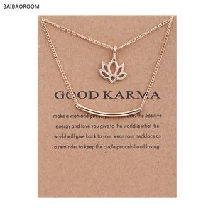 12pcs Golden Plated Good Karma Marble Lotus Double Layer Alloy Clavicle Bone Pendant Short Necklace 200929