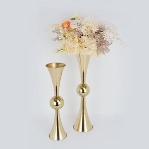 ノルディックの結婚式の供給の結婚式の電気めっき道の花のガイド結婚式の装飾の高い背の高いリバーシブルトランペット金属花瓶senyu758