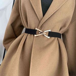 Women Triangular Buckle Belt New Elastic Elasticity Gold Belts for Women Metal Buckle Waistband Female Dress Fashion G220301