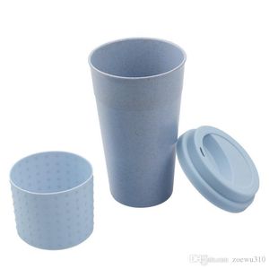 Tazza da caffè in silicone moda con coperchio Tazza da tè in paglia di grano ecologica Tazza da caffè creativa Tazza da viaggio Tazza da tè blu rosa WVT0370