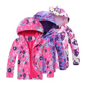 Meninas jaqueta impermeável crianças flor roupas velo inverno meninas casaco outerwear crianças polar velo impermeável 3-12T 20115