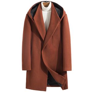 Thoshine Brand Winter 34% Wool Cashmere Men Thick Coats Hooded Classic Turn Down Collar Male Fashion Wool Blend Jackets Trench LJ201106