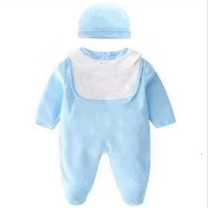 Designer 100% Cotton Baby Boy Girl Rompers Jumpsuit Long Sleeved Plaid Infant Jumpsuit+Hat bibs 3Pcs Outfit Kids Newborn Baby Clothes