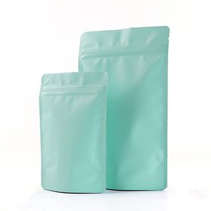 Borsa per imballaggio con cerniera lampo in foglio di alluminio azzurro opaco Stand up Chicchi di caffè macinato spessi richiudibili Snack Frutti di mare Zucchero Festa di nozze Natale