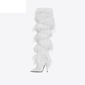 Buty Feather Sexy strusie włosy szpilki szpiczasty nosek europejskie i amerykańskie buty w dużych rozmiarach 2021 Fashion1
