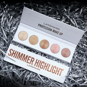 Langmanni eye highlighter bronzer powder and Face Glow Up 5 Color Shimmer High Lighter Palette Cosmetics Makeup