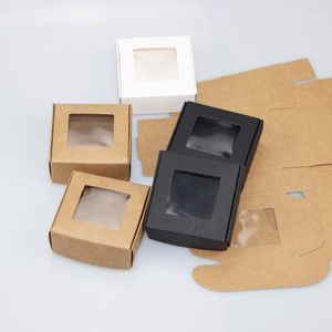 Gift Wrap Wholesale 300pcs Kraft Paper Box Transparent PVC Window Soap Boxes Jewelry Packaging Wedding Favors Candy1