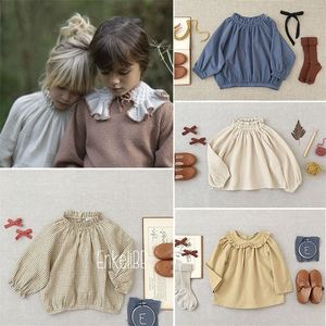 Enkelibb Çocuklar Kız Uzun Kollu Bluz İlkbahar Yaz Soor PLOOM için Çocuk Vintage Stil Moda Tasarım Tops Bebek Giysileri Ekose 220217