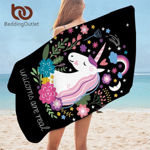 BeddingOutlet Crianças Miúdos Toalha de Banho Dos Desenhos Animados Microfiber Praia Toalha para Menina Mulher Floral Piquenique Preto Esteira 75x150 Fino Blanket Y200428