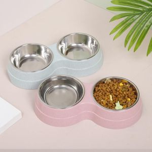 Duplo tigelas de animal de estimação cão alimentador de água de aço inoxidável beber prato de gato filhote de cachorro alimentação suprimentos pequenos alimentadores acessórios