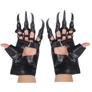 New arrive PU Leather Long Nails Gloves Wolf Animal Paw Dinosaur Halloween Maleficent Cosplay Accessory Werewolf Ape Monster Hands Black