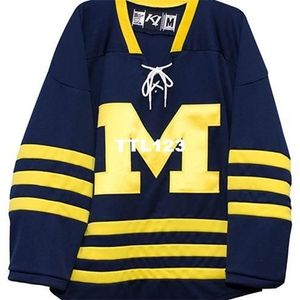 Bordado completo University Of Michigan Hockey Jersey 100% Bordado Jersey adicionar qualquer número de nome