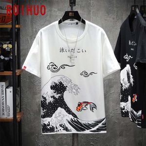 Ruihuo JapanスタイルメンズTシャツファッションストリートウェア2022ブラックヒップホップTシャツ男性Tシャツ日本語服M-5XL 220224