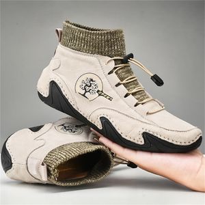Moda Deri Çizmeler Sonbahar Kış Kar Rahat Ayakkabılar Erkekler Açık Işık Ayak Bileği Antislip Sıcak Zapatos Y200915