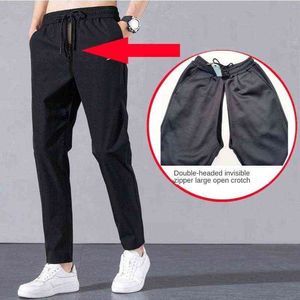 Sex Man Driver Outdoor Open Crotch Byxor Quick Unfix Byxor för lång resa Pee Excretion Sweatpants Trip Outdoor Sex Pant G0104