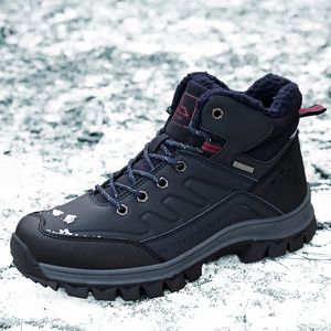 Homens de inverno de couro botas impermeável peles morno botas de neve homens homens outdoor winter sapatos sapatos casuais combate militar botas de tornozelo caminhadas