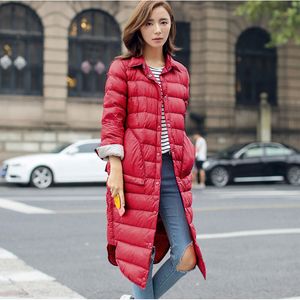 Frau Winter Gepolsterte Warme Mantel Ultra Licht Ente Unten Jacke Lange Weibliche Mantel Schlank Solide Jacken Winter Mantel Tragbare Parkas T200107