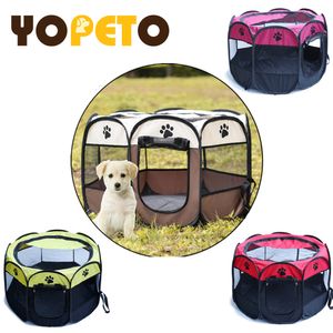 Wholesale pet playpens resale online - Portable Folding Pet tent Dog House Cage Dog Cat Tent Playpen Puppy Kennel Yopeto Easy Operation Octagonal Fence Crate Doghouse LJ201204