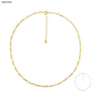 Andywen 925 Sterling Silver Gold Locker Chain Choker Halsband Ny 2020 Long Line Jewels Rock Punk Fashion Luxury Fine Smycken Q0531