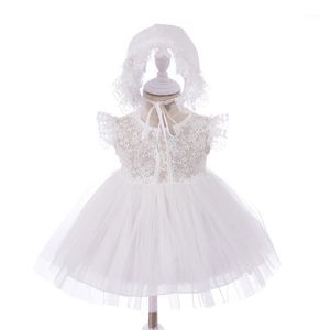 Zestawy odzieżowe Born Baby Girl Sukienka Niemowlę Dziewczyny Wedding Chrzest 100% Bawełna Dress + Cap Dzieci 2szt Ustaw Suknie Ubrania