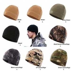 Men Women Green Fleece Hats Hiking Outdoor Windproof Caps Tactical Winter Warm Caps Cycling Cuffed Beanies Bonnet