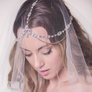 Stonefans Bridal Headband Rhinestone Wedding Hair Chain Headpiece Tillbehör för Kvinnor Kristall Boho Panna Head Chain Smycken F1229