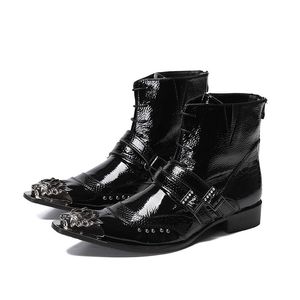 Spiczasta Metalowa Tip Moda Męskie Buty Motocyklowe Buty Party Botas Hombre Western Cowboy Boot Men, Duże rozmiary US6-12