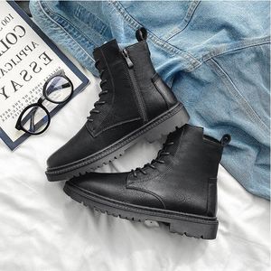 Män Stövlar Vinter Lerher Botties Soft Side Zipper High Top Cool Black Mens Boot Fashion Motorcykel Style Storlek 40-45 07