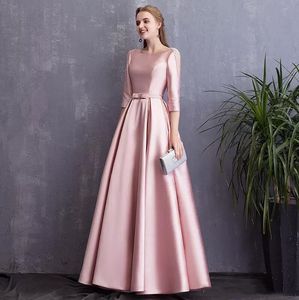 Pearls Rosa Satin Lange Abendkleider mit Taschen Backless Formale Abendkleid Bodenlangen Abendkleider