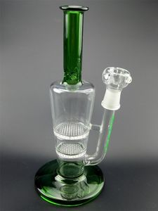 Double Recycle Glass Bong Narghilè 10,5 pollici Pettine verde Perc Recycler Oil Rig cera pipa ad acqua inebriante Klein dab bubbler beaker