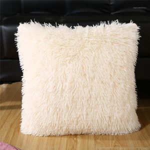 Korte pluche Solid Color Cushion Cover Square Sofa Bed Stoel Decoratieve Kussensloop Kantoor Auto Cozy Lumbar Pillow Case1