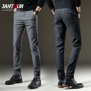 Marke männer Plaid Hosen Casual Elastische Lange Hosen Baumwolle Grau Schwarz Blau Dünne Arbeits Hose für Männliche Klassische Kleidung joggen 220311