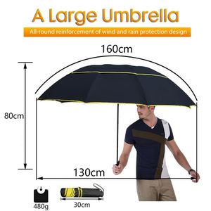 130cm Oversized Double Layer Umbrella Rain Women 3Fold Wind Resistant Automatic Umbrella Men Business Umbrellas Female Parasol 201130