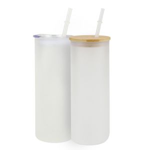 25oz Sublimation Glass Tumbler Beer Mugs Water Bottle Soda Can Glass Drinking Glasses With Bamboo Lid And Reusable Straw Iced Coffee