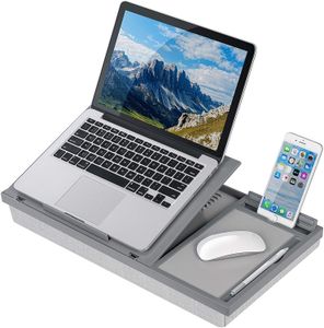 Ergo Pro Lap Desk med 20 Justerbara vinklar, Musmatta och telefonhållare - Grå - Passar upp till 15,6 tums bärbara datorer och de flesta tabletter