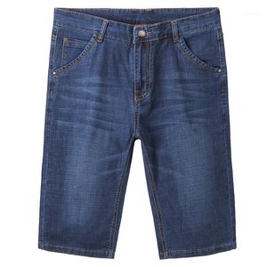 Men's Jeans Summer Thin 2022 Cropped Denim Blue Smart Casual High Stretch Mid Waist Loose Korean Shorts Large Size 40 42