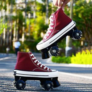 Inline & Roller Skates Canvas Adult Double Row Pulley Four-Wheel Men And Women Night Flashing Roller1