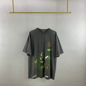 22SS Spring Summer America Splash Tink TEE Ręcznie Malowane nadruk T -Koszulka Zmycona Vintage Mężczyźni Kobiety Plus Size Mash