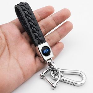 Keychains Car Accessories High Quality Business Leather Braided Rope Keychain For Ford- Mustang Explorer FIESTA Focus Kuga Fusion F-1501