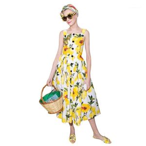 Abiti da festa all'ingrosso- ZAFUL Brand Design Women Sweet Lemon monopetto cinturino per spaghetti Slim donna abito pieghettato femminile Vestidos De Fe