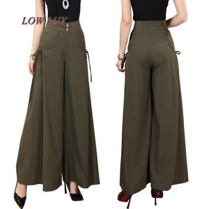 Mulheres Calças Plus Size Calças de Verão Mulheres Sólida Larga Perna Solta Calças De Algodão Calças Femininas Casual Saia Calças Capris Culottes LJ201030