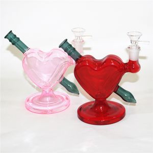 Red Pink Heart Glass Bong Narghilè Bubble Water Pipa Percolatore Dab Rigs con ciotola