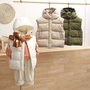 3-12Y crianças colete crianças inverno crianças para baixo algodão cardigan menino sem mangas jaqueta bebê roupas quentes zíper com capuz casacos meninas outuparas lj201125