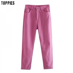 Toppies Mulheres Calças de Algodão Calças Completo Calças Alto Cintura Reta Streetwear 201102