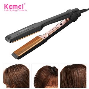 Kemeiプロのヘアカーラーコルーガカーリングアイロンのための髪の捲縮コーンパーマの副木の平らな波の鉄の陶磁器のスタイリングツール220215