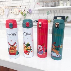 Julvattenflaska Rostfritt Stålresor Muggar Santa Claus Elk Snap Cap Cover Tumbler Isolera Vakuum Thermos Vattenkolv LSK1637