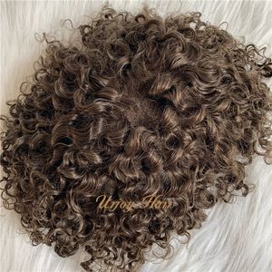 PU with lace base comfortable Afro hair mens wigs 6*8 indian hair Free style Natural hairline invisible custom toupee for black men